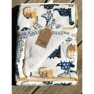 New Chick Pea Dinosaurs Baby Blanket White Blue Green Yellow 30x40 Sherpa NWT